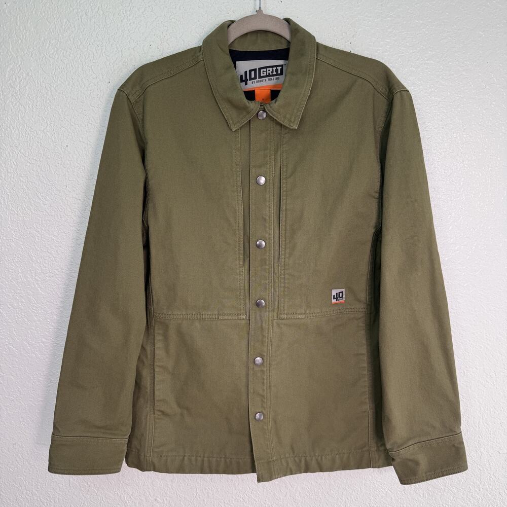 40 Grit Duluth Trading Jacket Mens Small Green Canvas Snap Utility Workwear